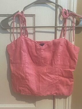Old Navy Pink Tie-Strap Linen-Blend Crop Top